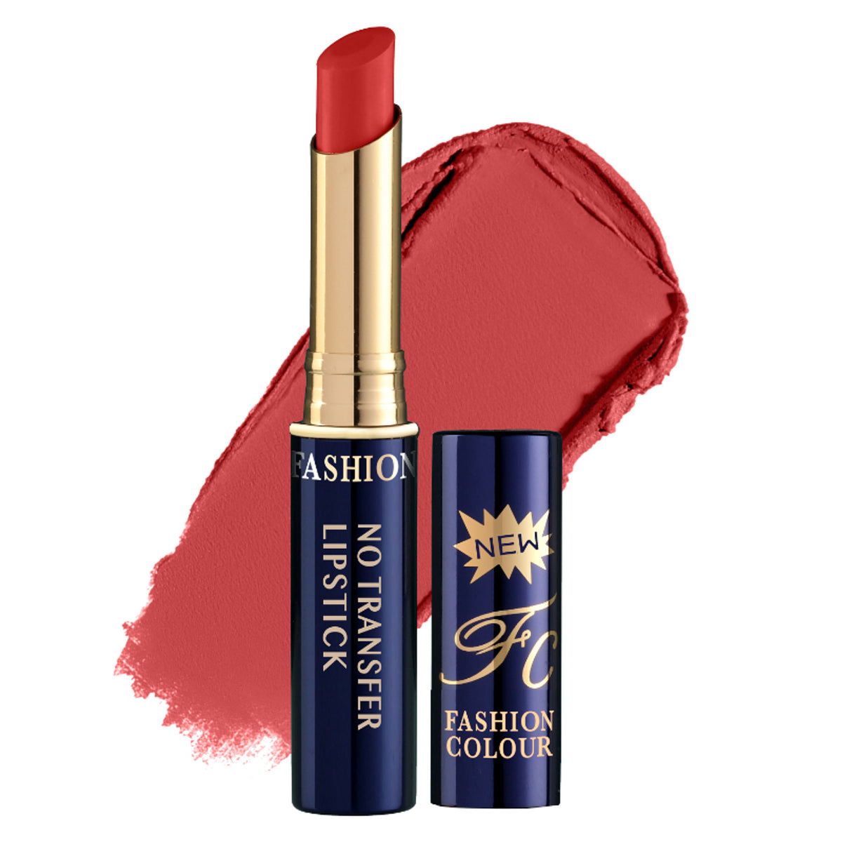 FASHION COLOUR Non-Transfer Matt Waterproof Lipstick in Sunny Orange, showing the vibrant orange lipstick tube and swatch.