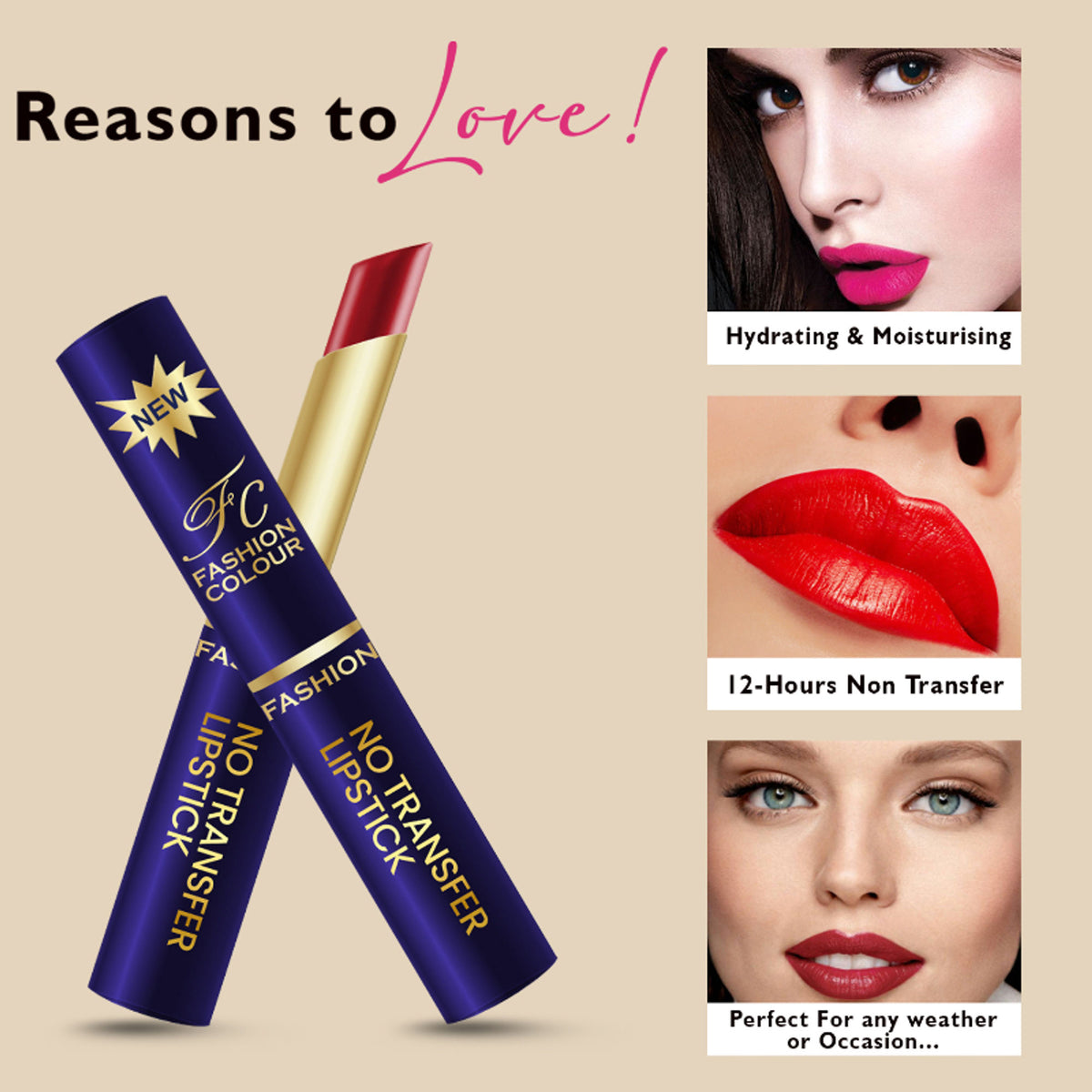 FASHION COLOUR Non-Transfer Matt Waterproof Lipstick in Sunny Orange, showing the vibrant lipstick tube and swatch on skin