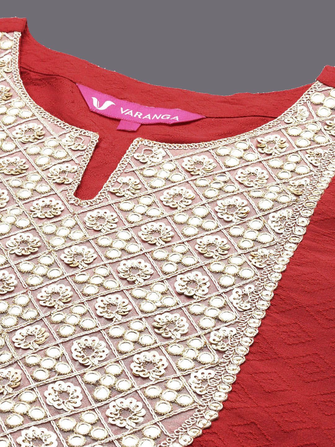 Indyancart VA Women'sRegular Sequinned Straight Kurta with Trousers & With Dupatta