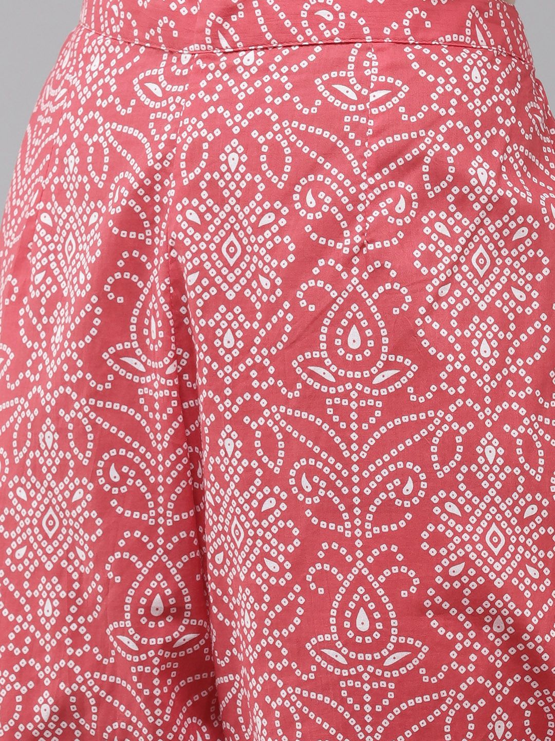 Indyancart IE Women Pink Bandhani Printed Regular Pure Cotton Kurta with Palazzos