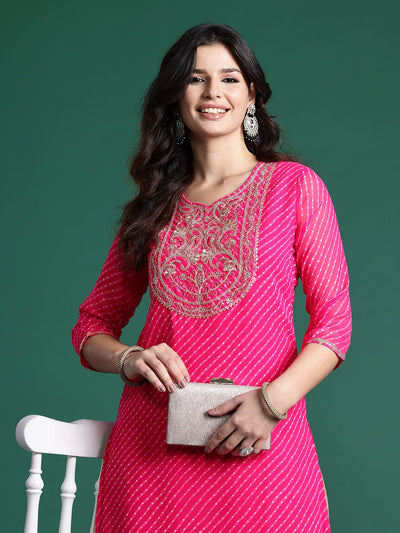 Indyancart IE Leheriya Printed Indie Printed Georgette Kurta