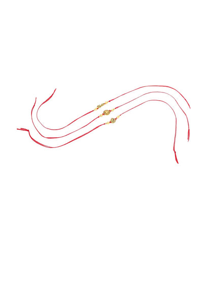 Anouk Men Set Of 3 Gold Toned Thread Rakhi With Roli Chawal Chandan Mishri