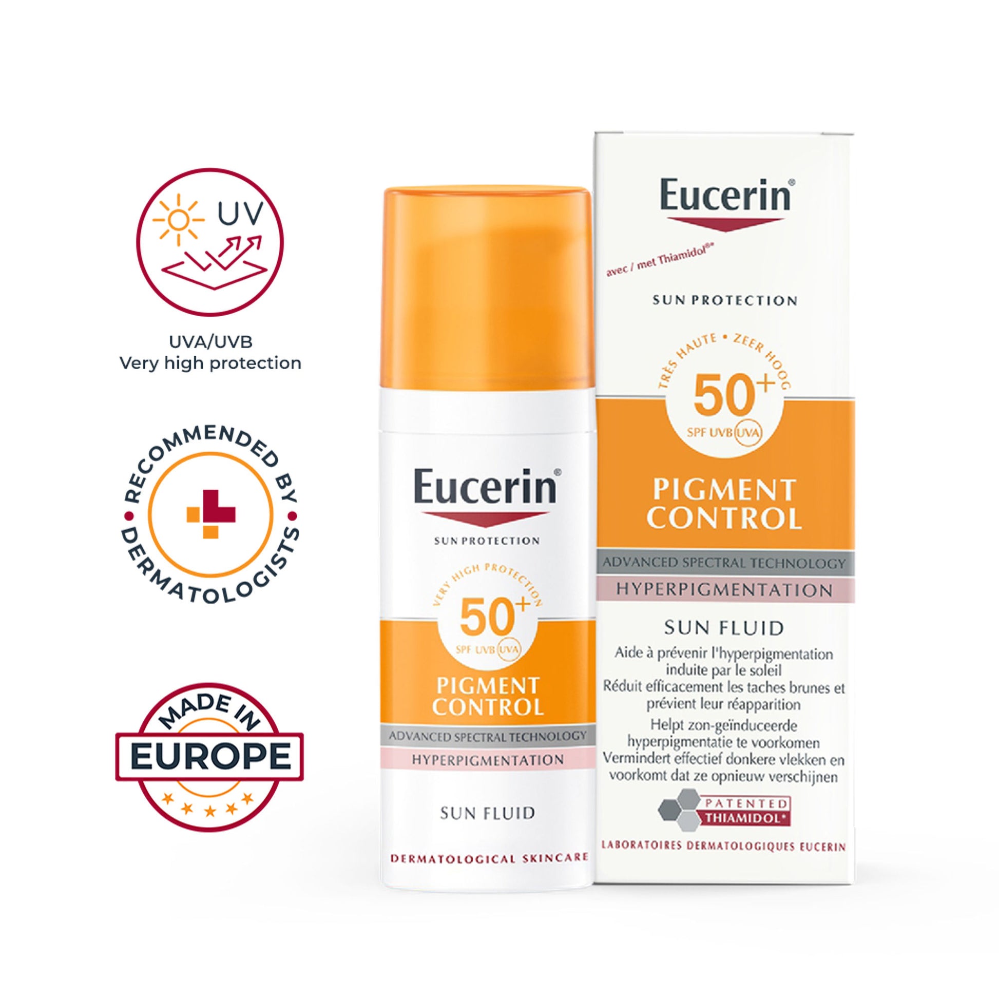 Eucerin Pigment Control Sunscreen Fluid SPF50+ Has Thiamidol Prevent & Reduce Darkspot Is Nonsticky