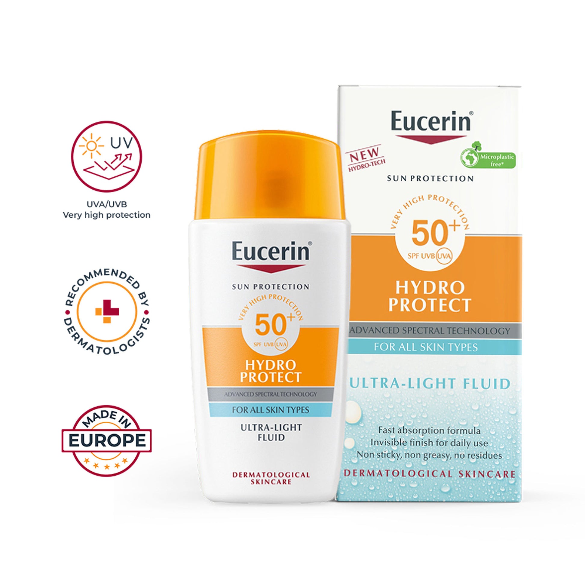 Eucerin Hydro Protect Ultra-Light Sunscreen Fluid SPF50+ With Hyaluronic Acid Has Invisible Finish