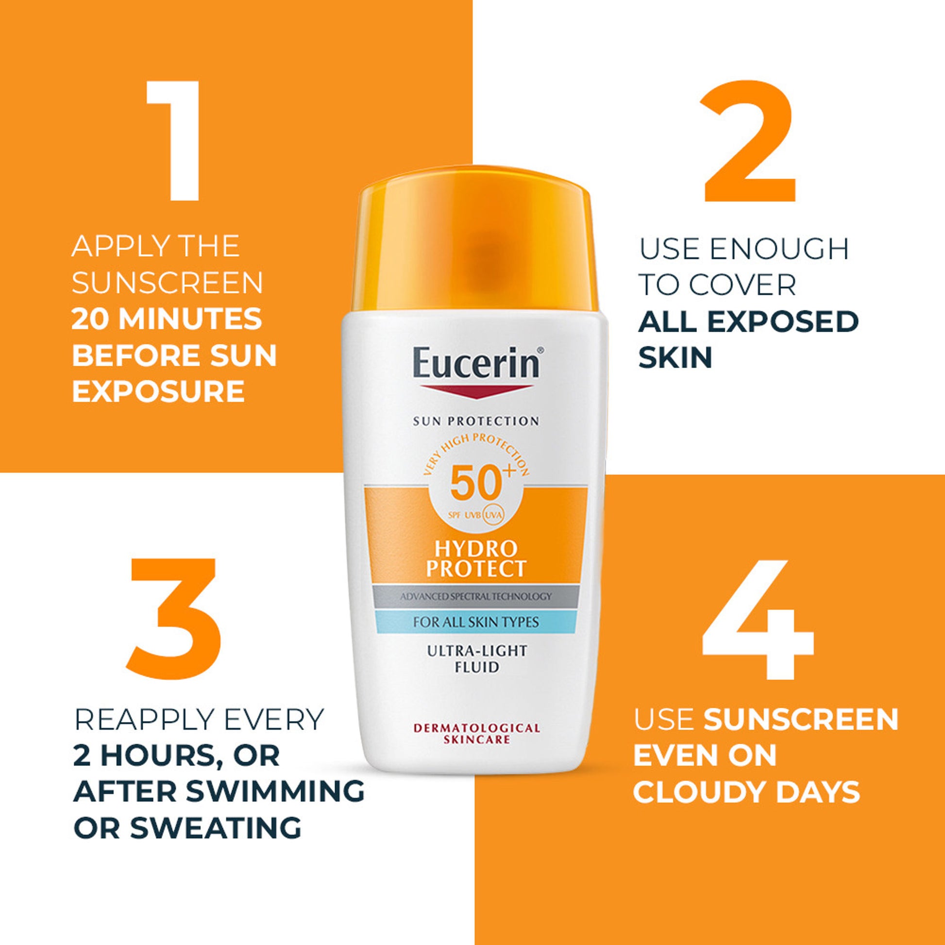 Eucerin Hydro Protect Ultra-Light Sunscreen Fluid SPF50+ With Hyaluronic Acid Has Invisible Finish