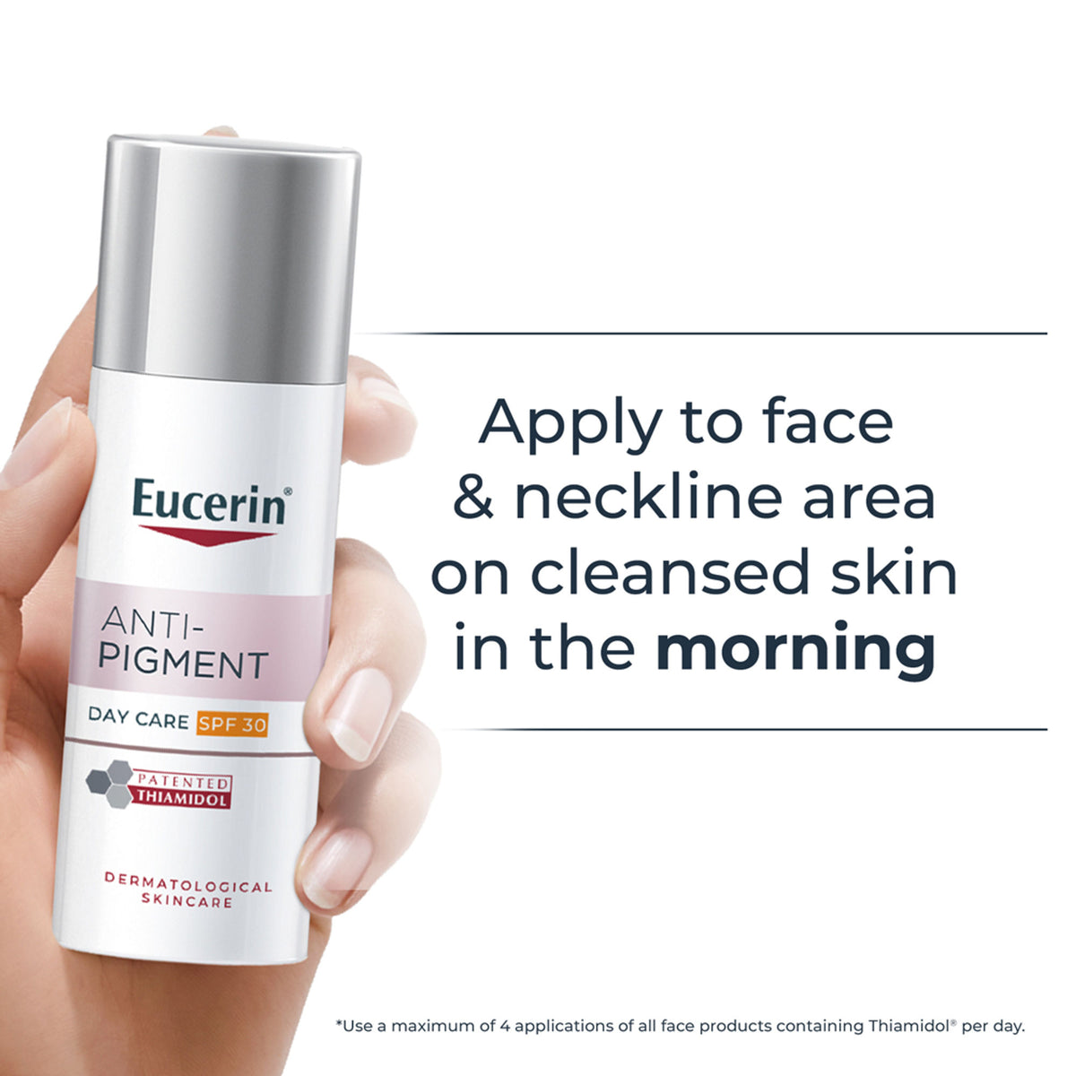 Eucerin Anti-Pigment Day Cream with SPF 30 and Thiamidol for reducing and preventing dark spots, shown in the image.