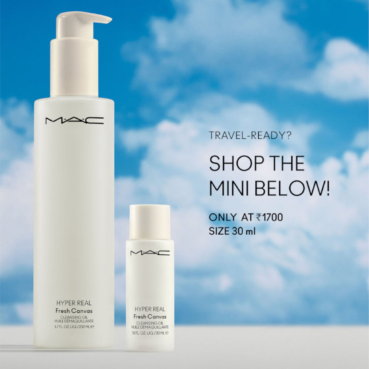 M.A.C Mini Hyper Real Fresh Canvas Cleansing Oil Makeup Remover With Niacinamide, Hyaluronic Acid & Ceramides