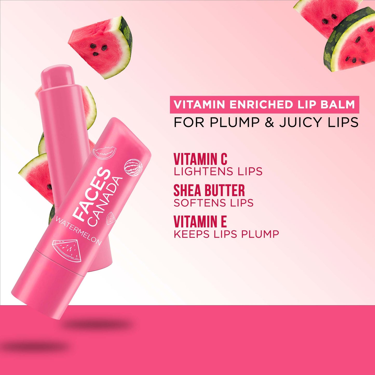 Faces Canada Lip Balm 12hr Moisture For Dry - Chapped Lips - Watermelon