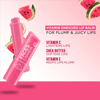 Faces Canada Lip Balm 12hr Moisture For Dry - Chapped Lips - Watermelon