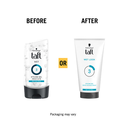 Schwarzkopf TAFT Wet Hair Styling Gel For 24 Hours Shiny Wet Look Effect Hold 3, Non-Sticky