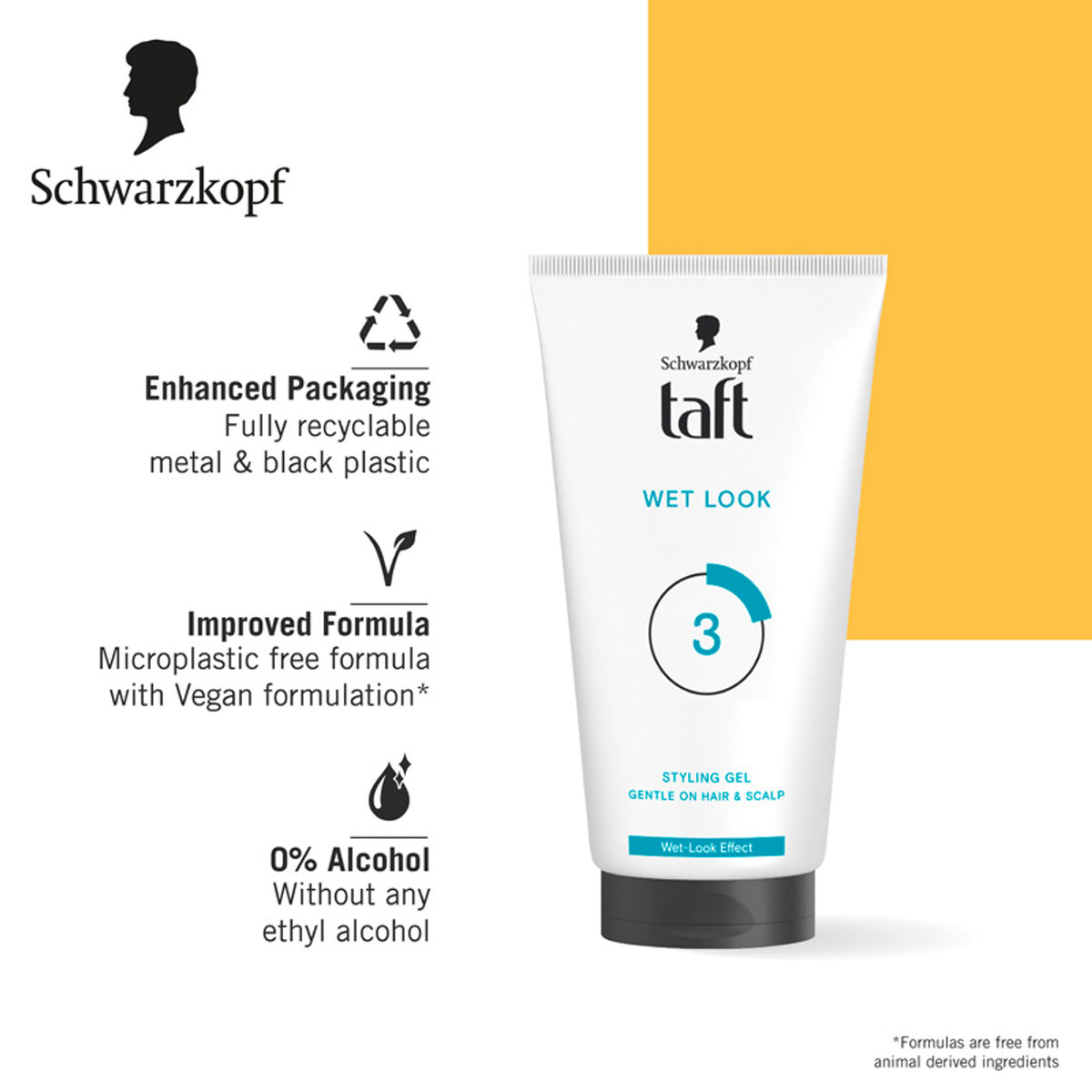 Schwarzkopf TAFT Wet Hair Styling Gel For 24 Hours Shiny Wet Look Effect Hold 3, Non-Sticky