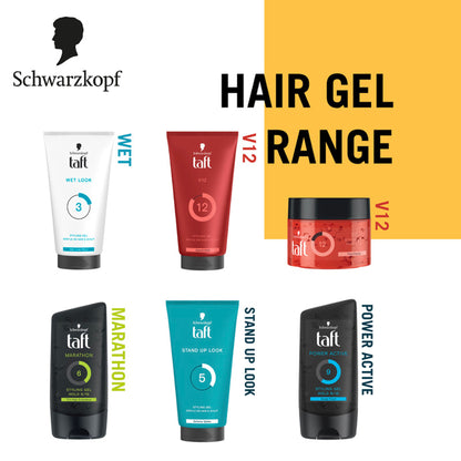 Schwarzkopf TAFT Wet Hair Styling Gel For 24 Hours Shiny Wet Look Effect Hold 3, Non-Sticky
