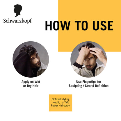 Schwarzkopf TAFT Wet Hair Styling Gel For 24 Hours Shiny Wet Look Effect Hold 3, Non-Sticky