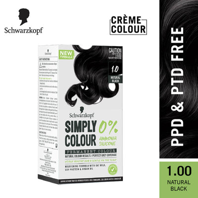 Schwarzkopf Simply Colour Permanent Hair Colour For 100% Grey Coverage - 1.00 Natural Black
