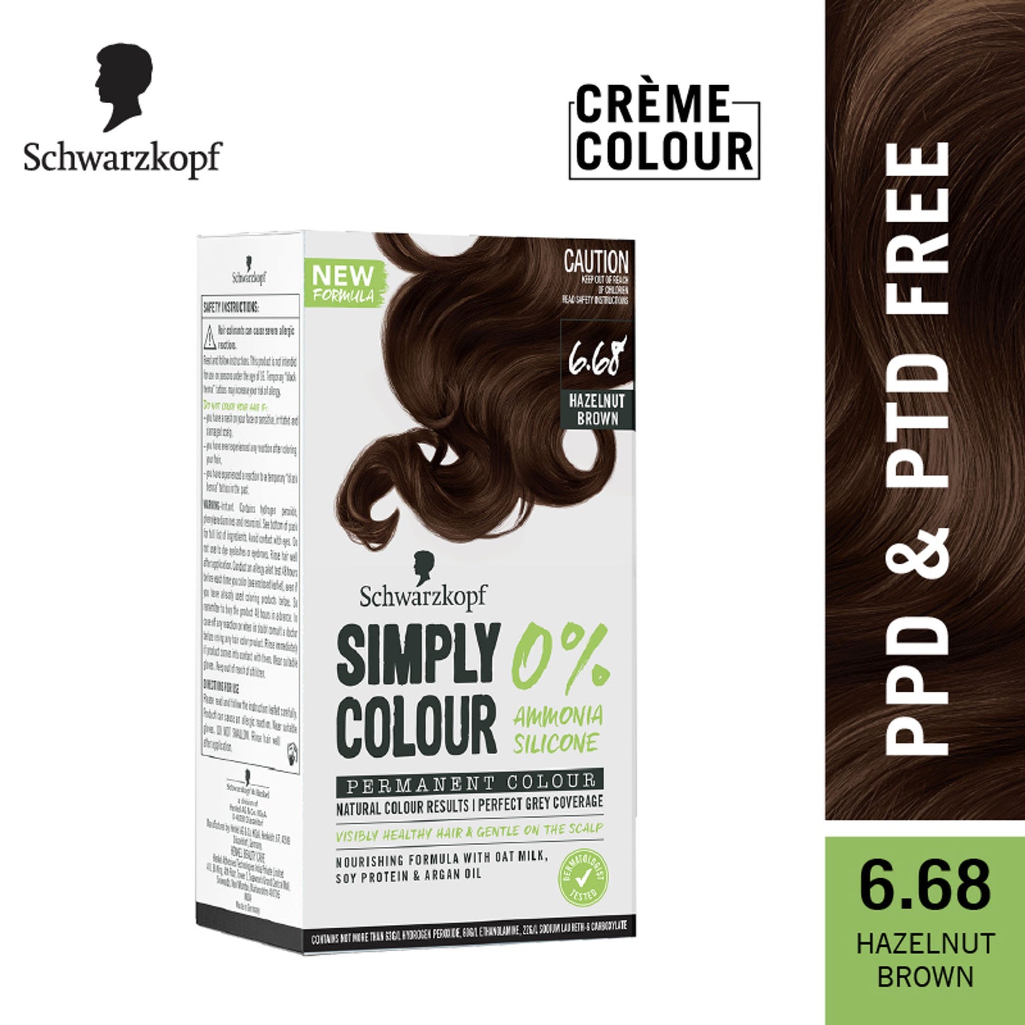 Schwarzkopf Simply Colour Permanent Hair Colour For 100% Grey Coverage - 6.68 Hazelnut Brown - 6.68 Hazelnut Brown