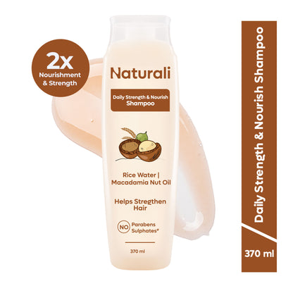 Naturali Daily Strength & Nourish Shampoo with Rice Water & Macadamia Nut Oil That Makes Hair Stronger 370ml