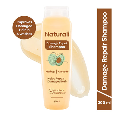 Naturali Damage Repair Shampoo with Moringa Oil & Avocado that Repairs Hair Damage, Dry Hair & Frizzy Hair 180ml