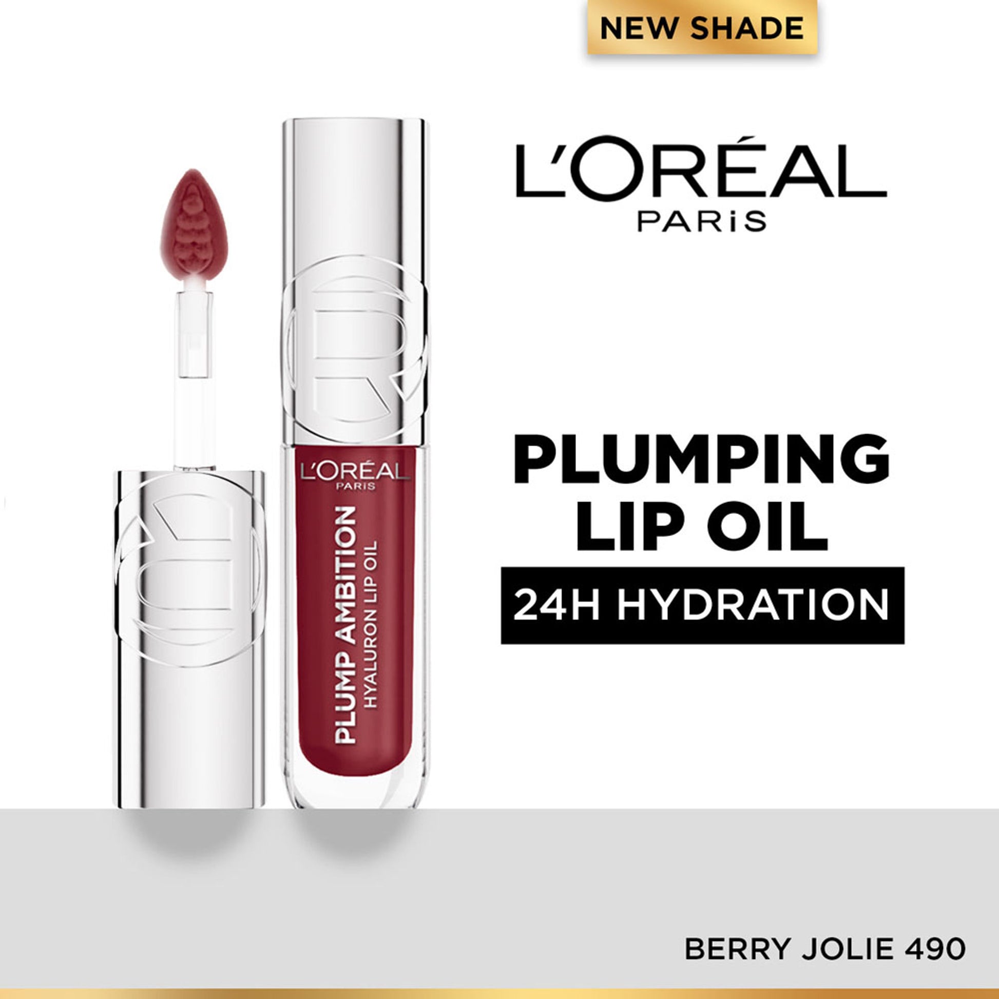 L'Oreal Paris Plump Ambition Hyaluron Lip Oil for fuller, bouncier lips - 490 Berry Jolie