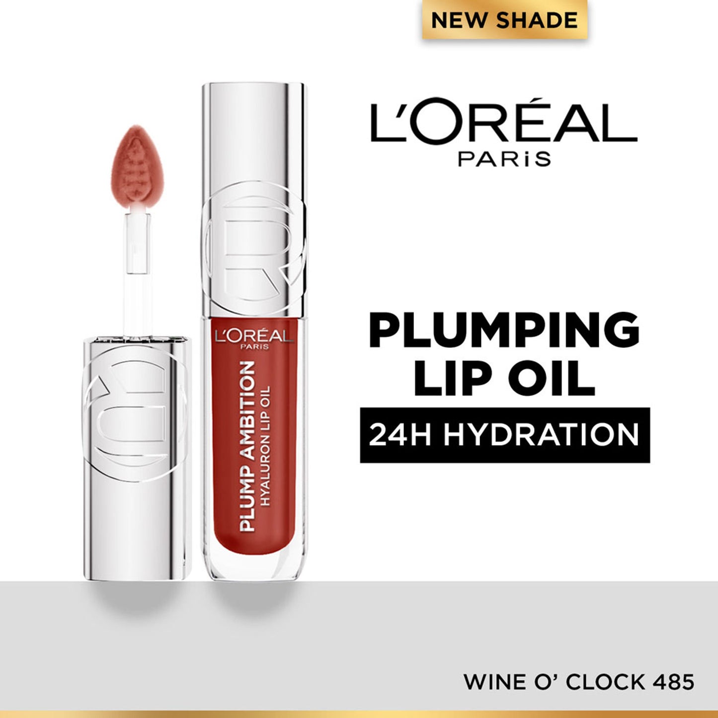 L'Oreal Paris Plump Ambition Hyaluron Lip Oil for fuller, bouncier lips - 485 Wine O'Clock