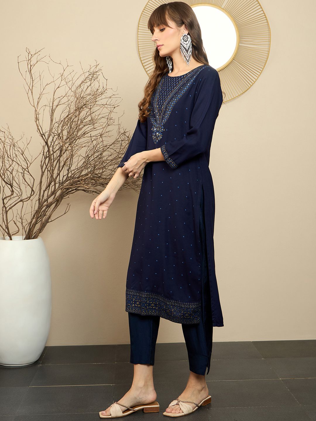 Indyancart IE Pack of 2 Polka Dot Printed Straight Kurta