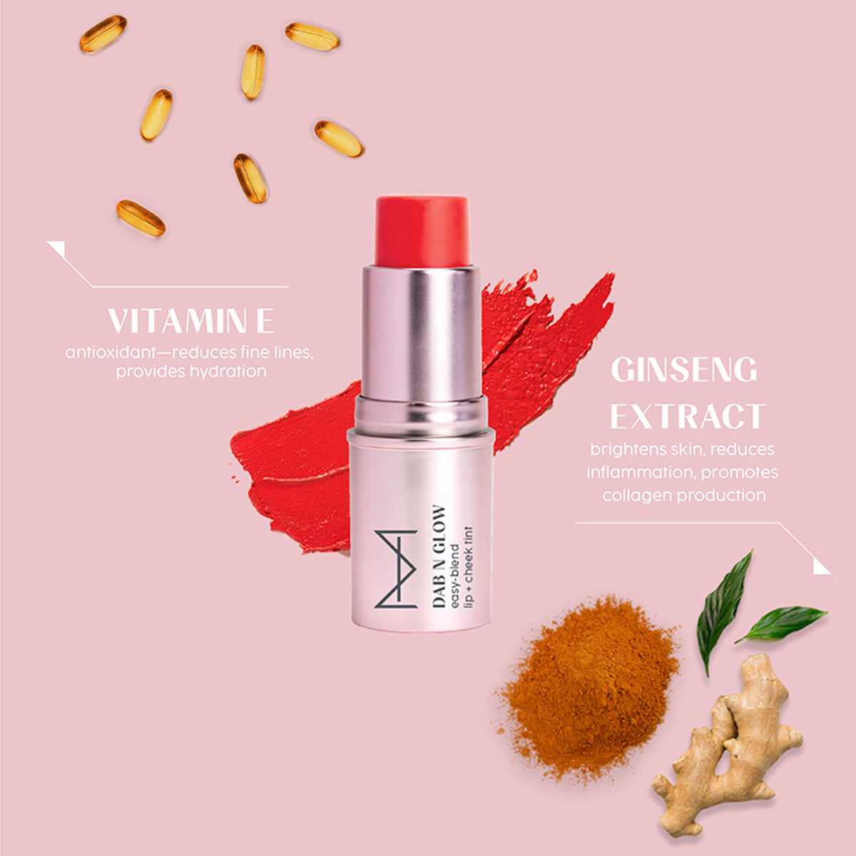 House of Makeup Dab N Glow Lip and Cheek Tint in Fiery Red, easy-to-blend makeup product with vibrant red color for lips and cheeks.
