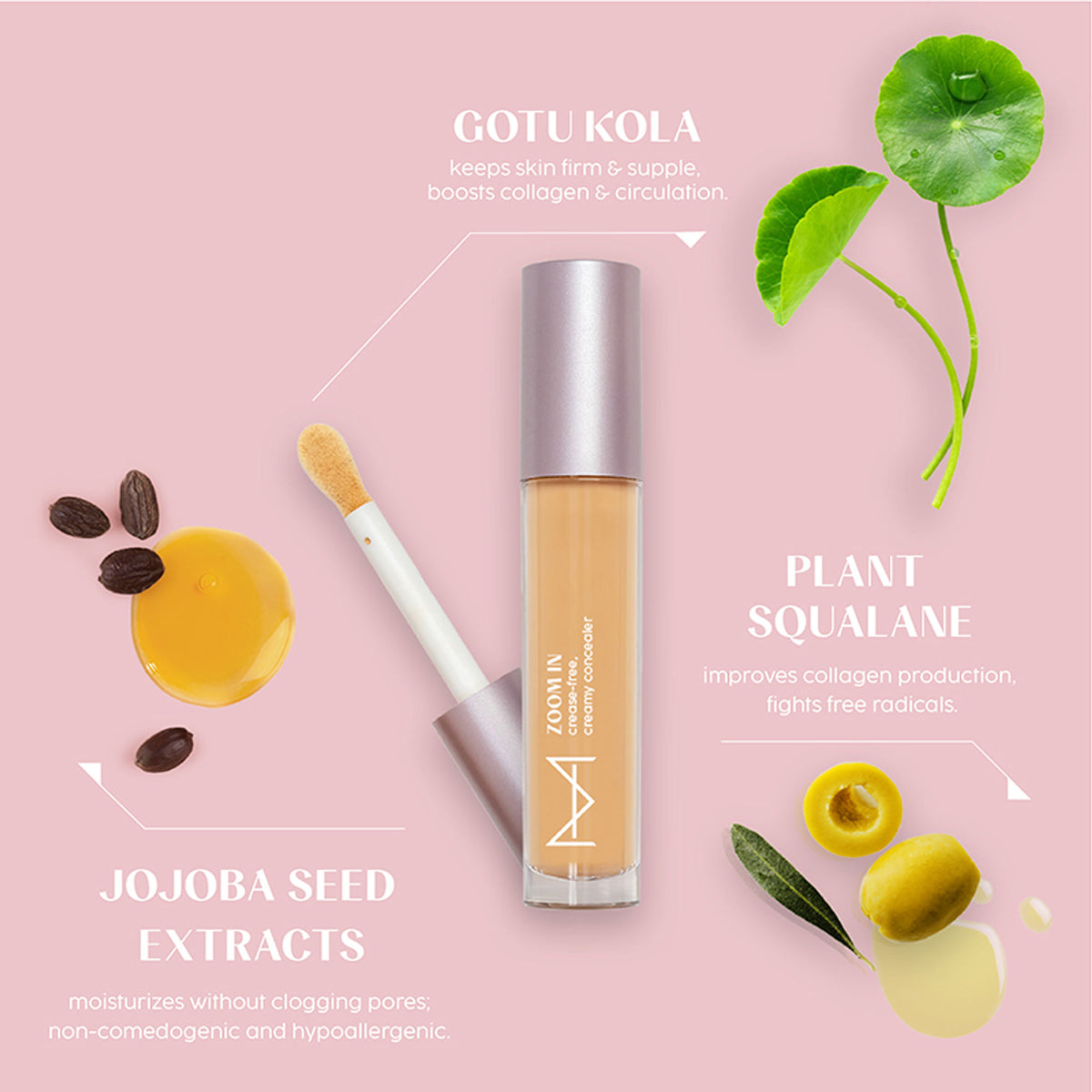 House of Makeup Zoom In crease-free cream concealer in FL01 Fair to Light skin tone, showing smooth application on the skin
