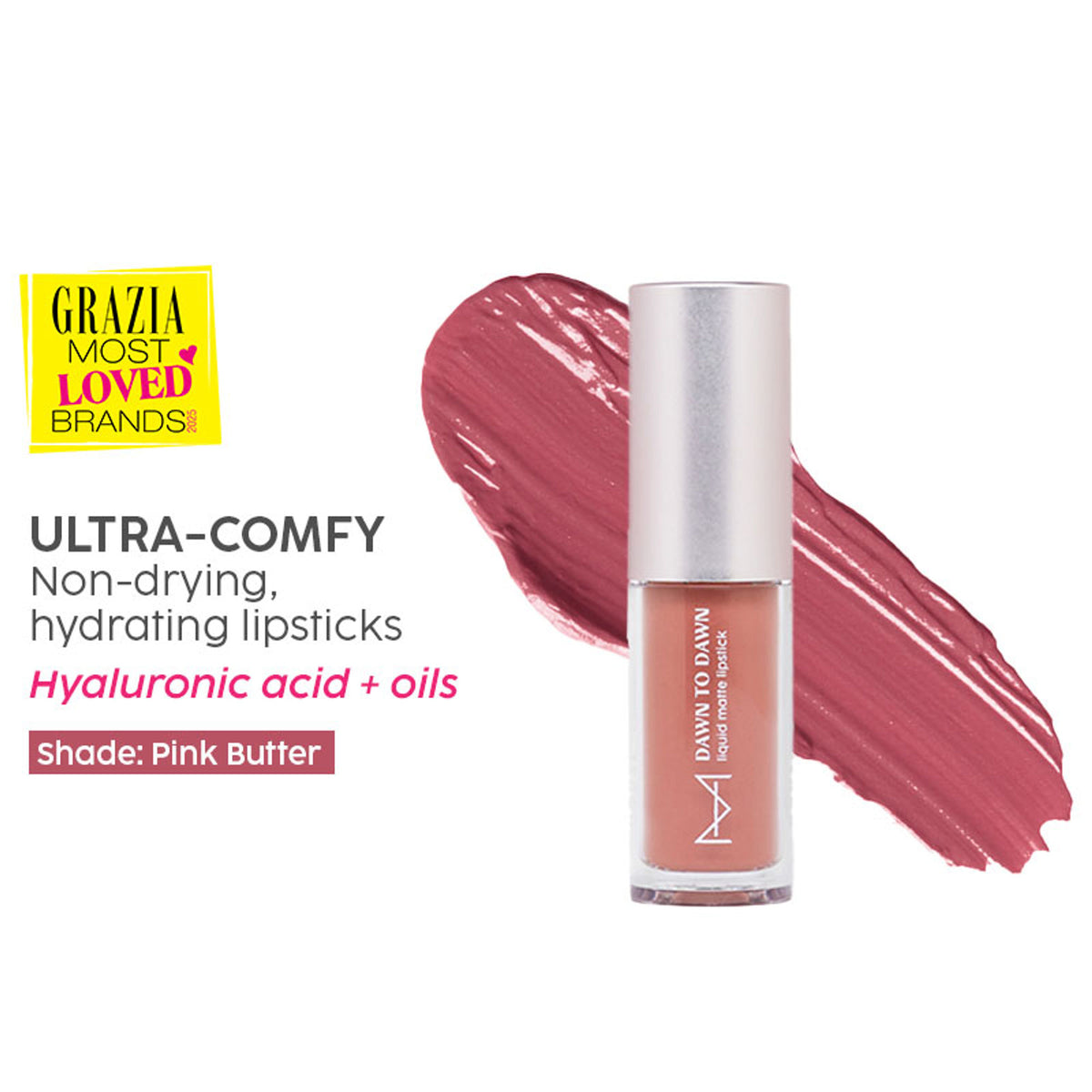 House of Makeup Dawn to Dawn MINI Liquid Matte Lipstick in Pink Butter, featuring a sleek tube and matte finish lipstick.