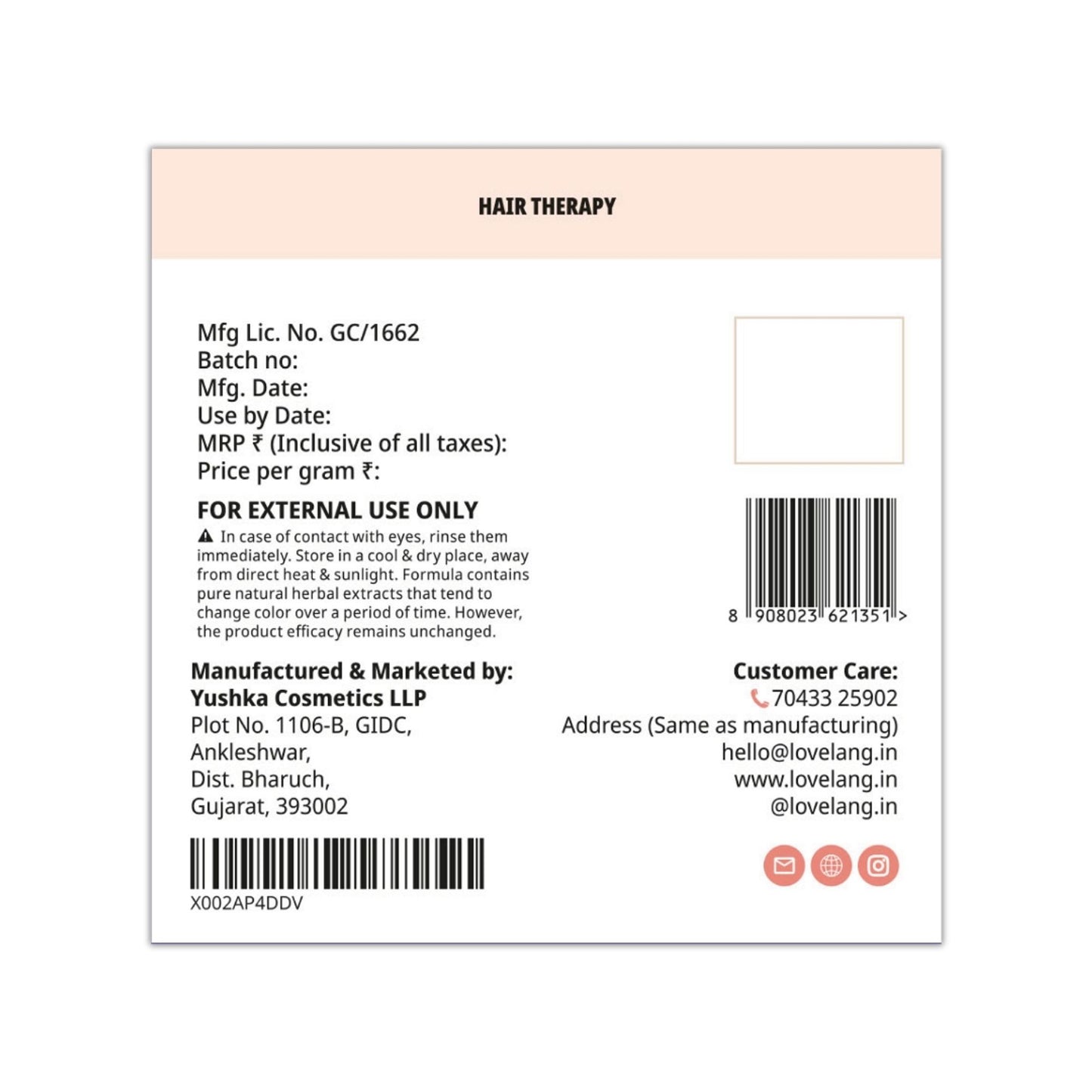 lovelang Peach + Biotin Hair Mask