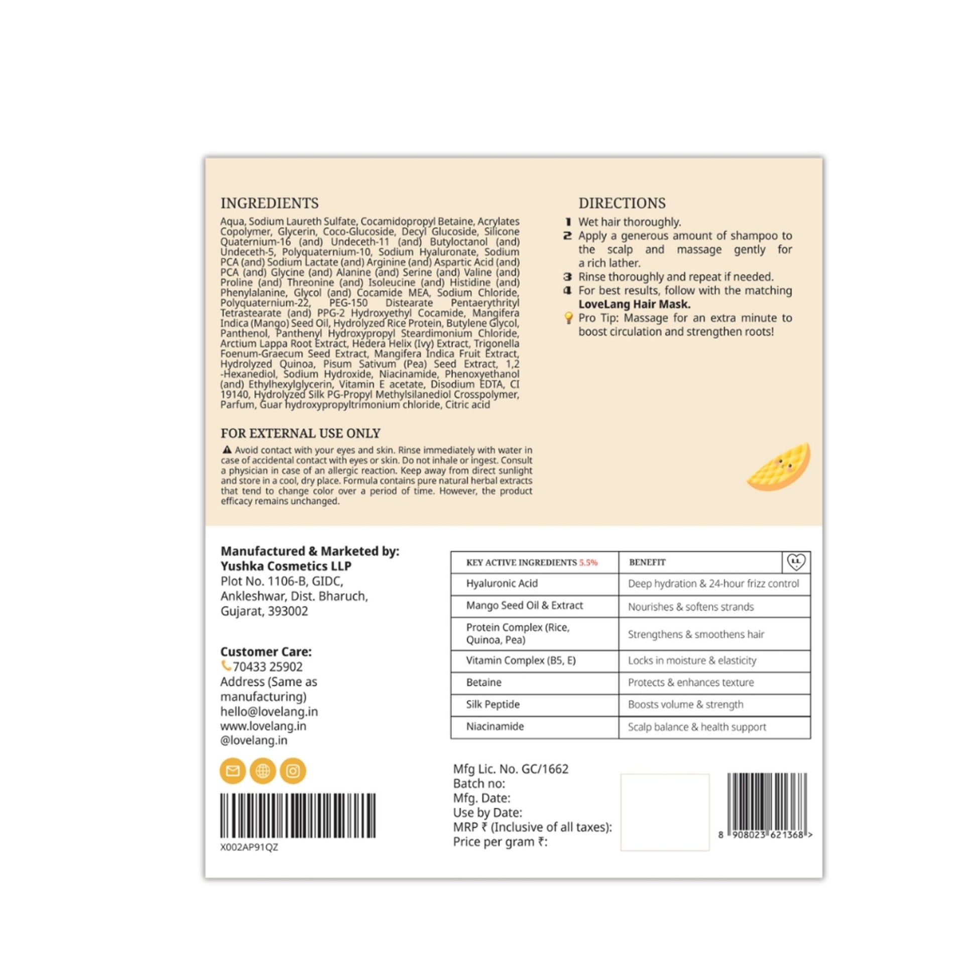 lovelang Mango + Hyaluronic Shampoo