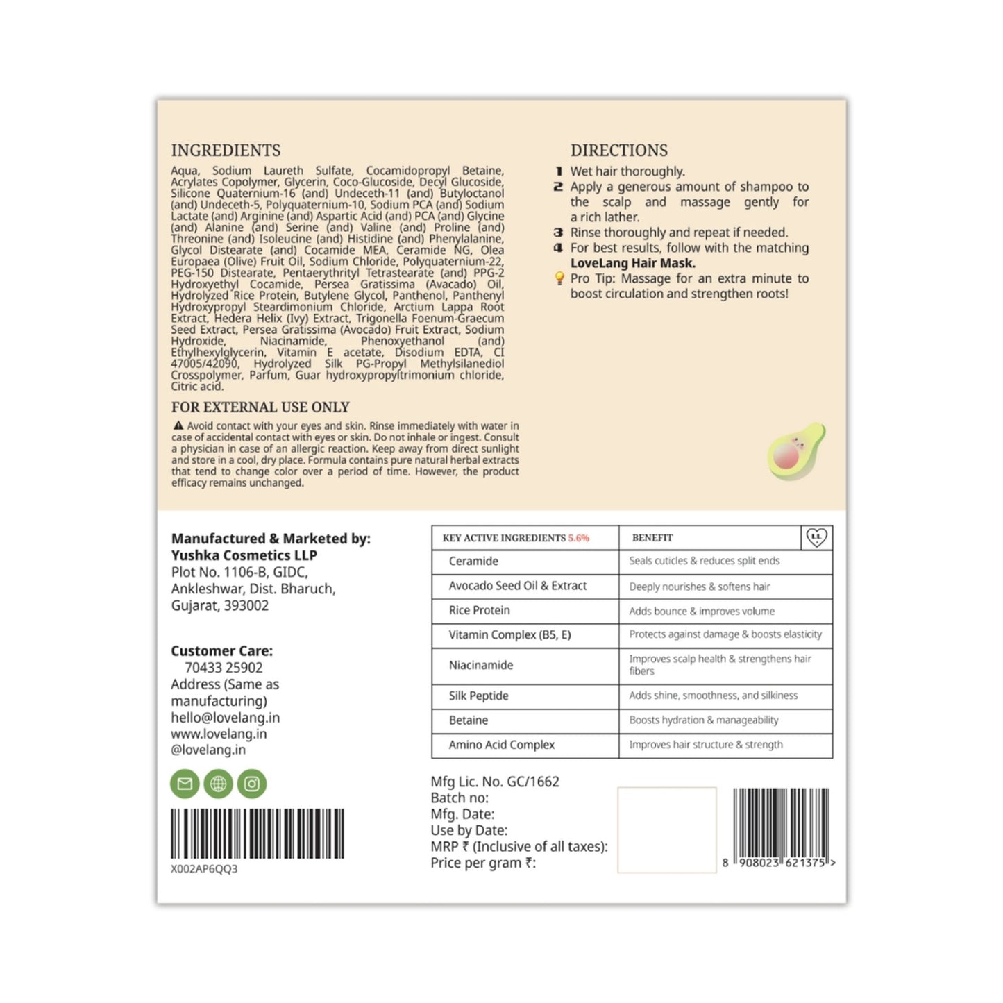 lovelang Avocado + Ceramide Shampoo