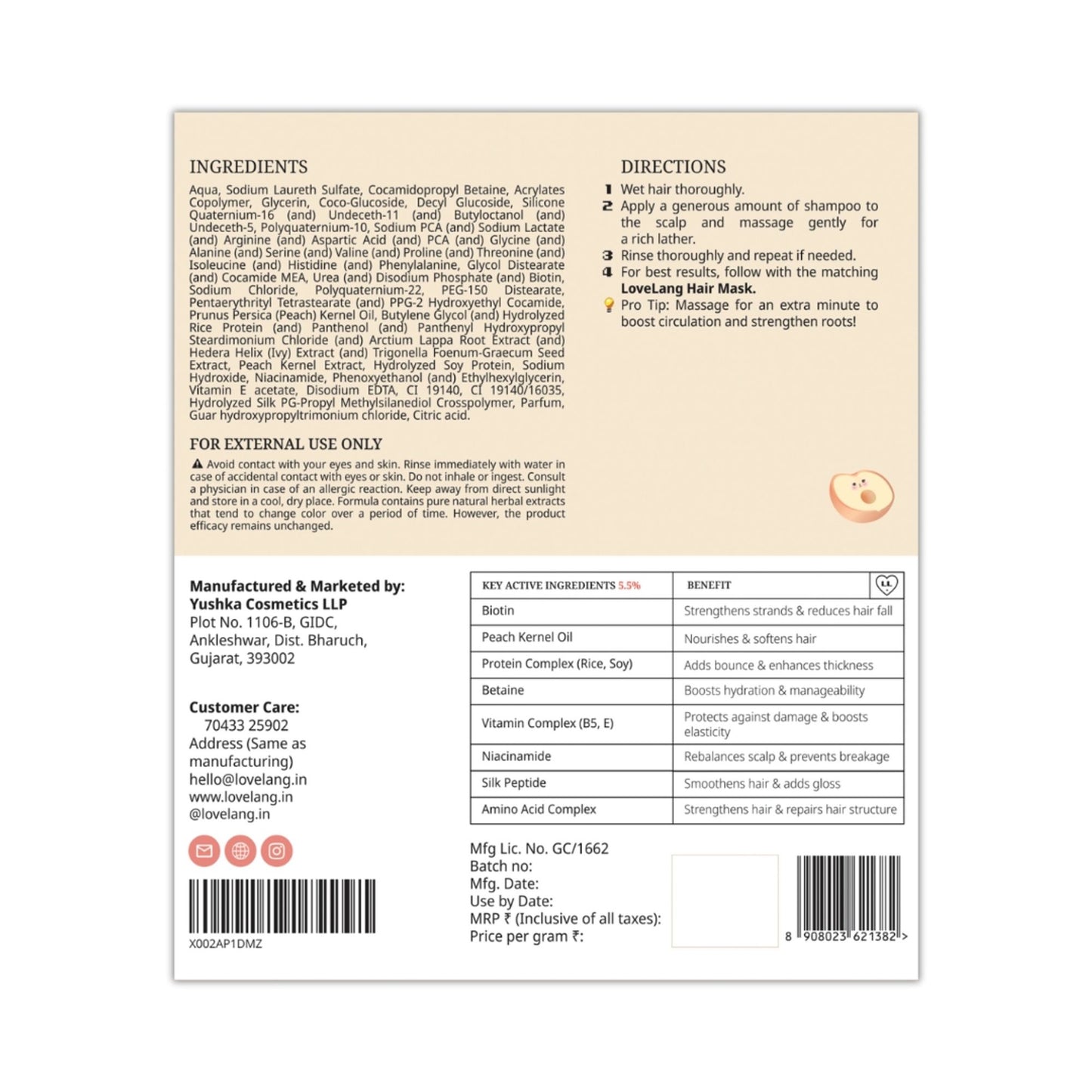 lovelang Peach + Biotin Shampoo