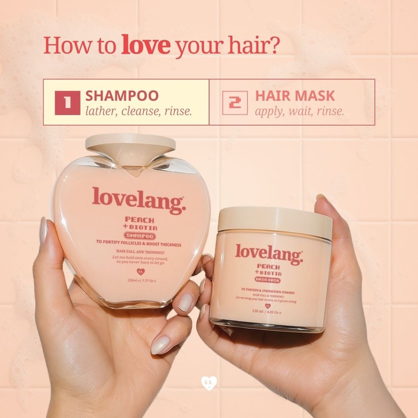 lovelang Peach + Biotin Shampoo