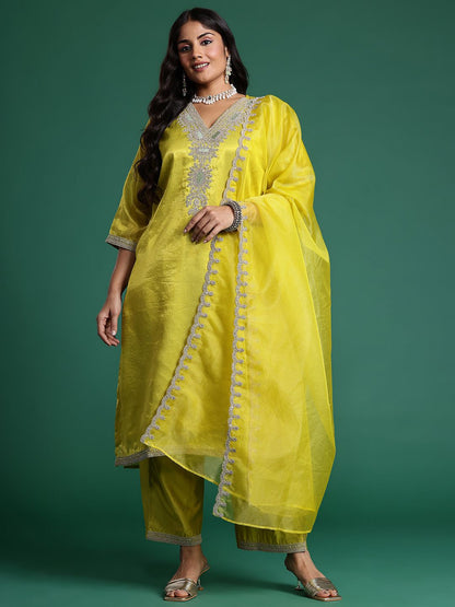 Indyancart IE Embroidered Kurta with Trousers & Dupatta