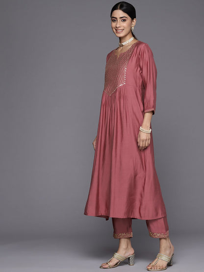 Indyancart VA Women's Floral Embroidered Empire Sequinned Kurta With Trousers & Dupatta