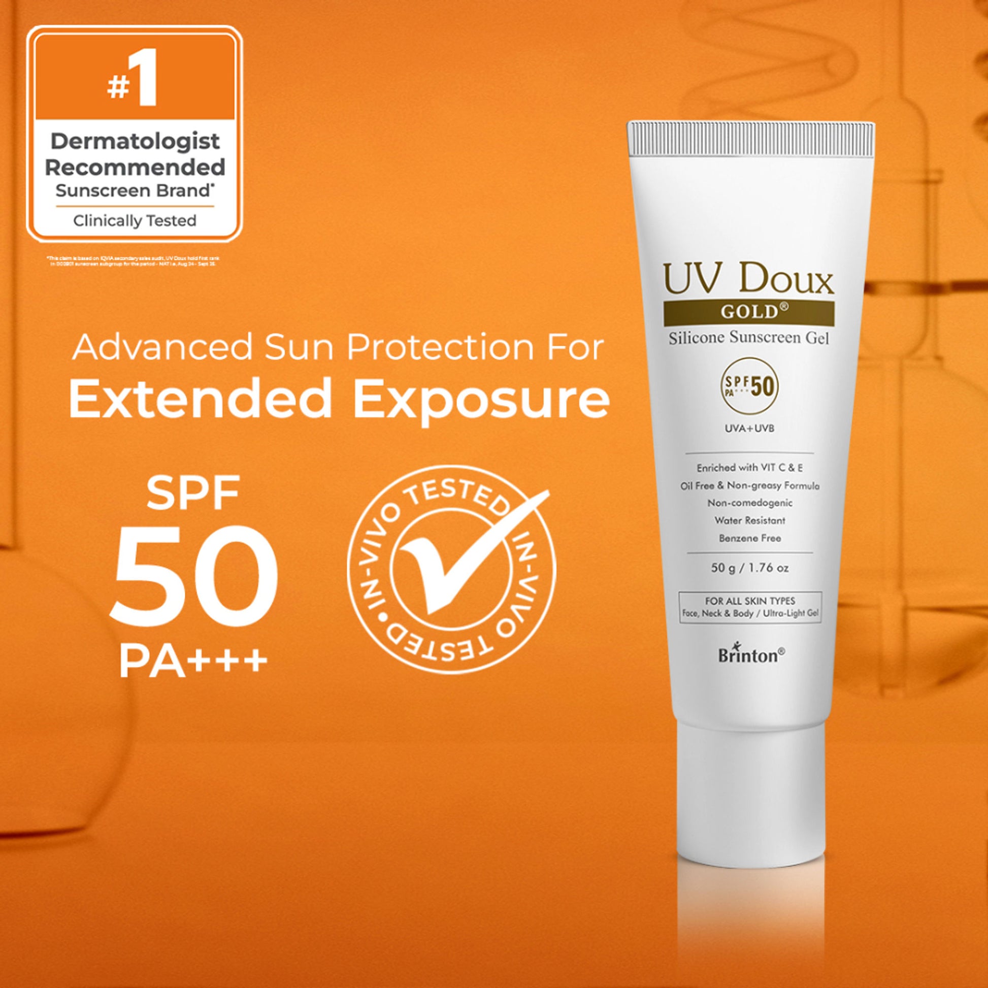 Brinton Uv Doux Gold Silicone Water Resistant And Non-greasy Sunscreen Gel