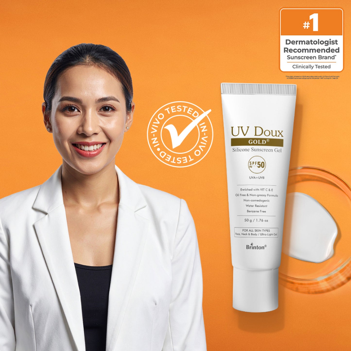Brinton Uv Doux Gold Silicone Water Resistant And Non-greasy Sunscreen Gel