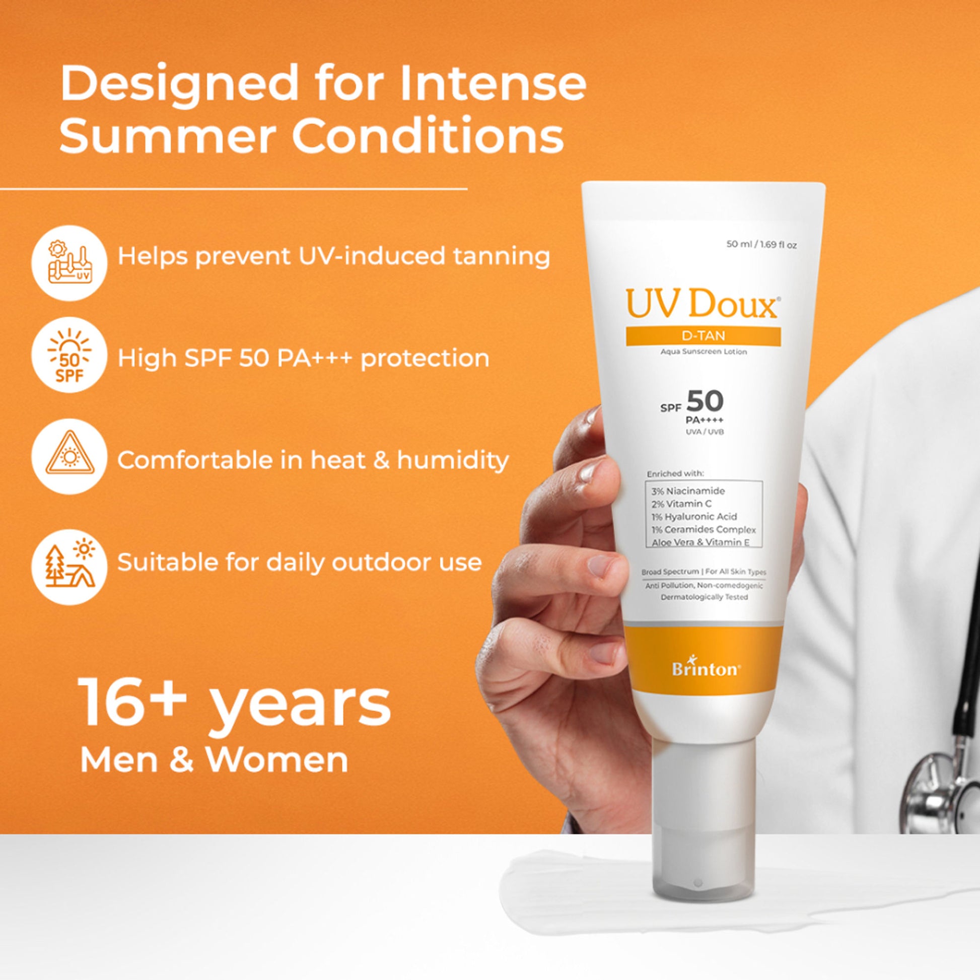 Brinton UV Doux D-Tan Aqua Sunscreen Lotion SPF 50 PA ++++