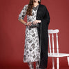 Dhiyona IE Floral Printed Mirror Work Pure Cotton Kurta With Trousers & Dupatta