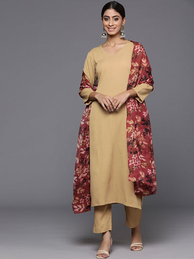 Indyancart VA Women'sRegular Silk Crepe Kurta with Trousers & Dupatta