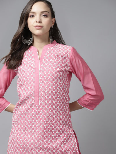 Indyancart IE Women Pink Ethnic Motifs Embroidered Regular Kurta with Palazzos