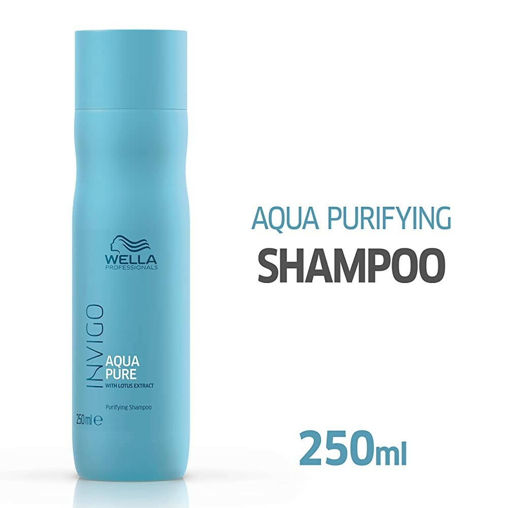 Wella Professionals INVIGO Balance Aqua Pure Purifying Shampoo bottle with clear label and white cap, positioned on a plain background.