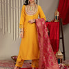 Indyancart VA Women'sEthnic Motifs Yoke Design Thread Work Straight Kurta & Trouser With Dupatta