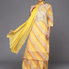 Indyancart VA Women's Yellow Leheriya Printed Gotta Patti Chanderi Cotton Kurta with Sharara & With Dupatta