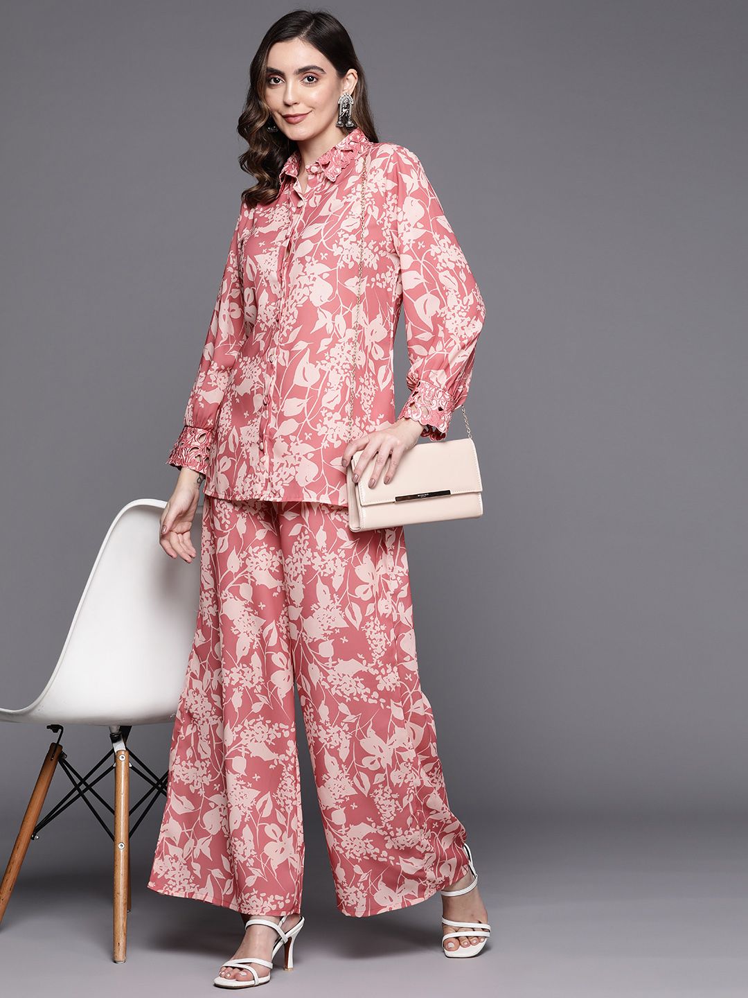 Indyancart IE Shirt Collar Printed Shirt With Palazzos