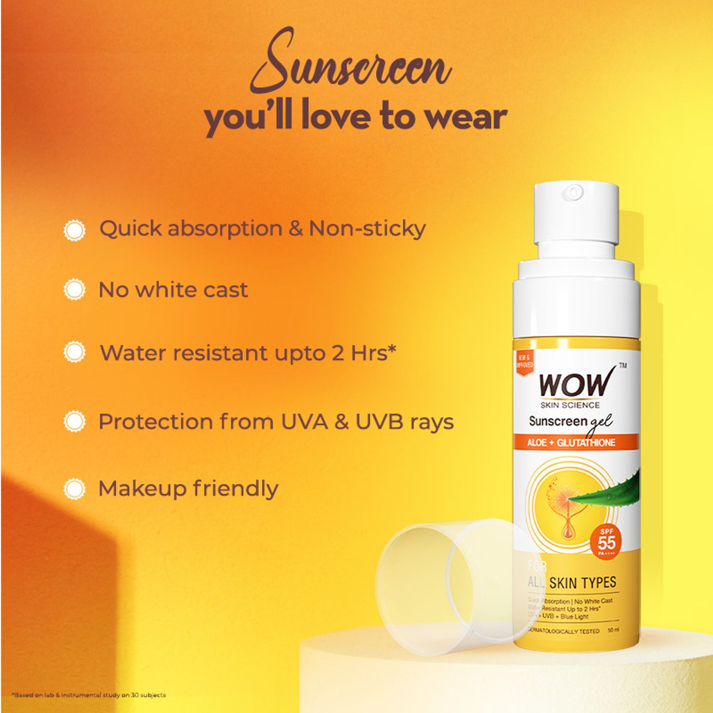 WOW Skin Science Sunscreen Gel SPF 55 PA++++ For All Skin Types