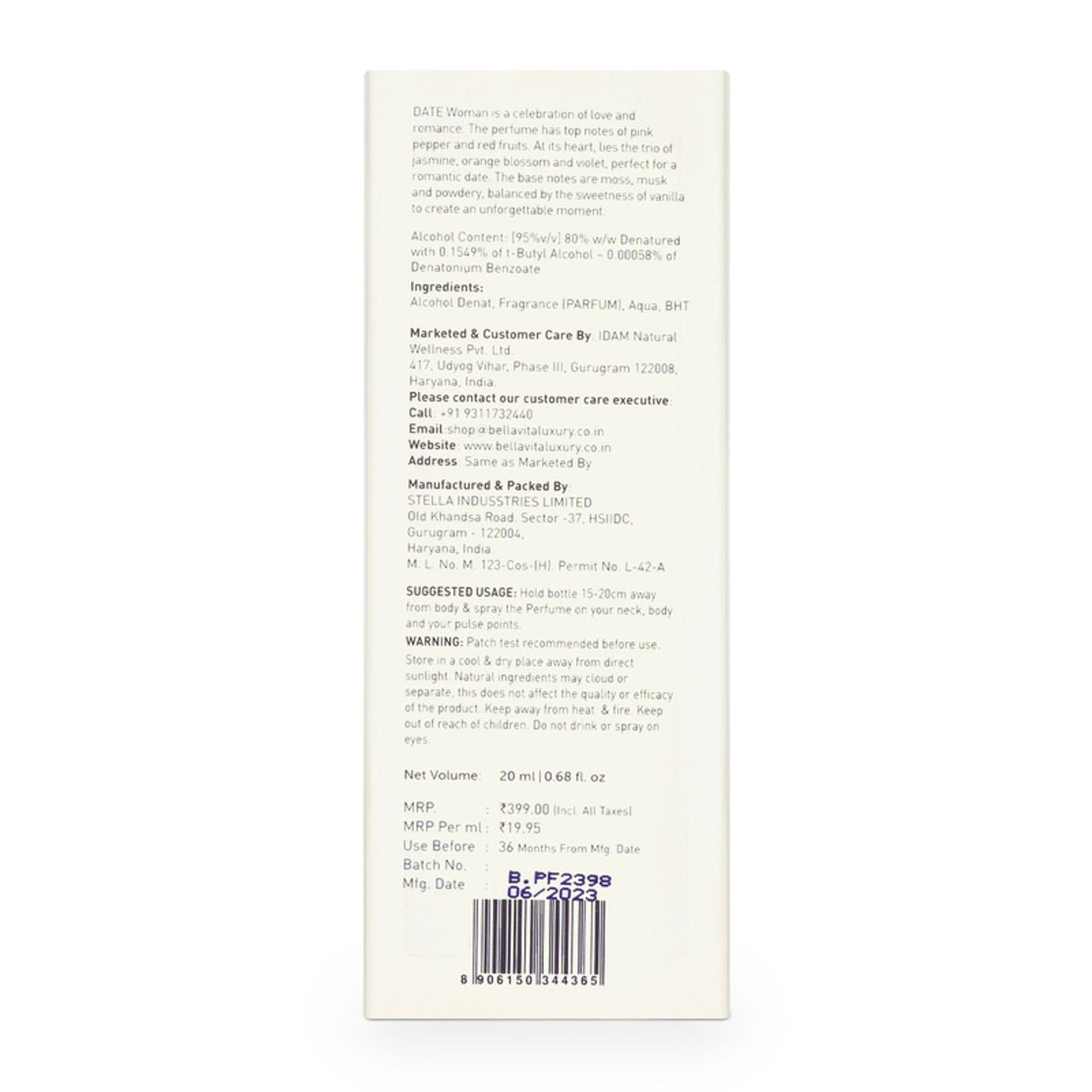 Bella Vita Organic Luxury Date Perfume For Her