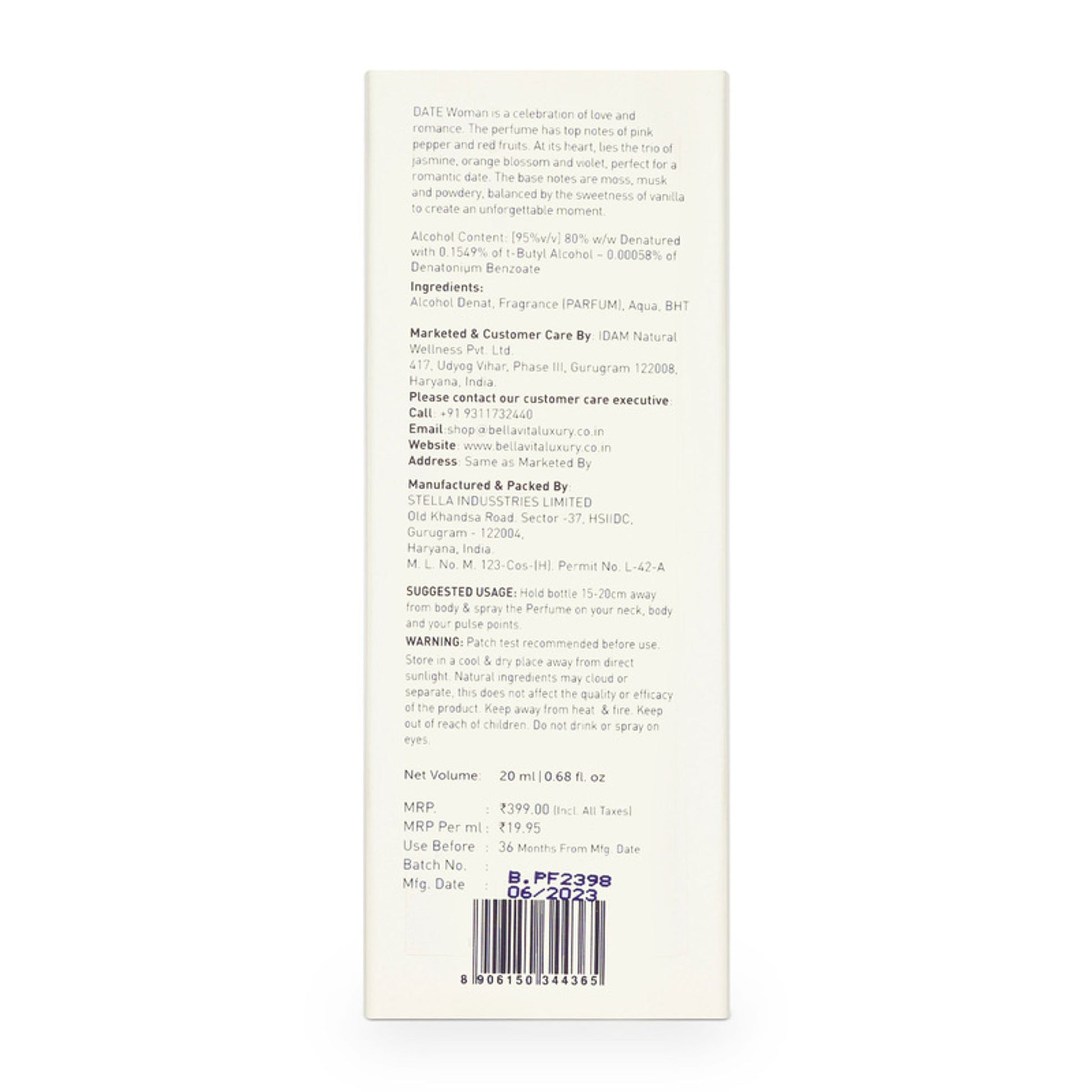 Bella Vita Organic Luxury Date Perfume For Her
