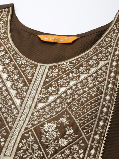 Dhiyona IE Women Brown Ethnic Motifs Yoke Design Kurta with Palazzos & With Dupatta