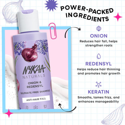 Nykaa Naturals Anti-Dandruff Sulphate-Free Shampoo With Apple Cider Vinegar, Ginger & Tea Tree Oil - Onion And Redensyl