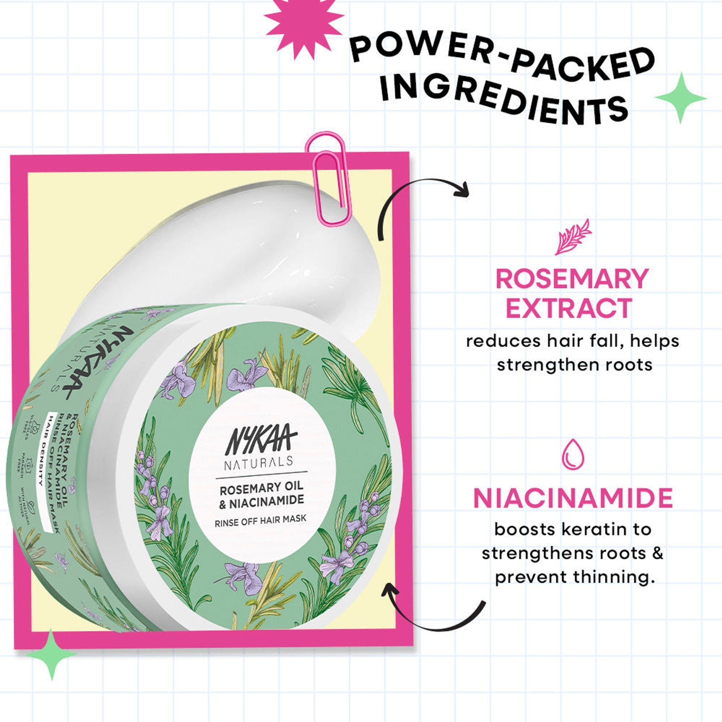 Nykaa Naturals Rice Water & Hyaluronic Acid Hair Mask for Frizz Control & Smooth, Shiny Hair - Rosemary Oil And Niacinamide